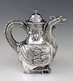 German 1890 silver teapot hen shaped